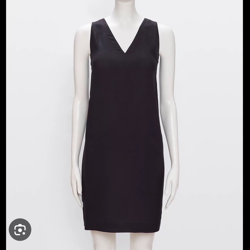 Loft Black Linen Blend V-Neck Mini Shift Dress